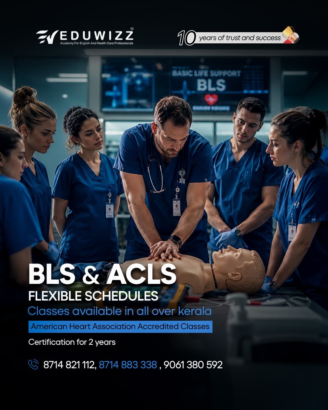 BLS & ACLS flexible schedules, classes available across Kerala